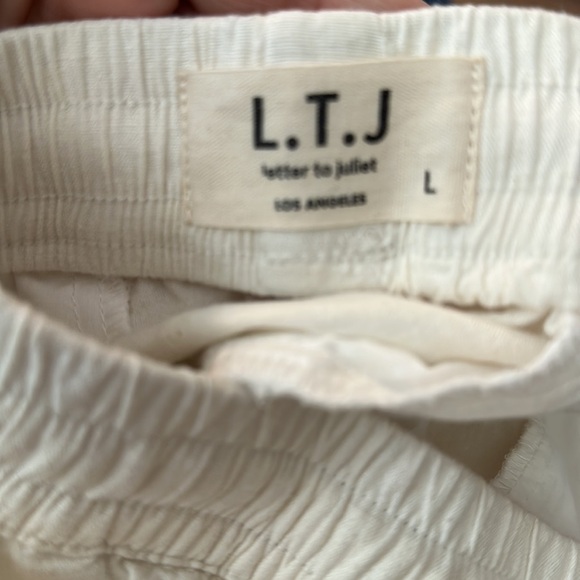 L.T.J Los Angeles Linen Blend Cropped Joggers in Optic White SzL - Picture 4 of 7
